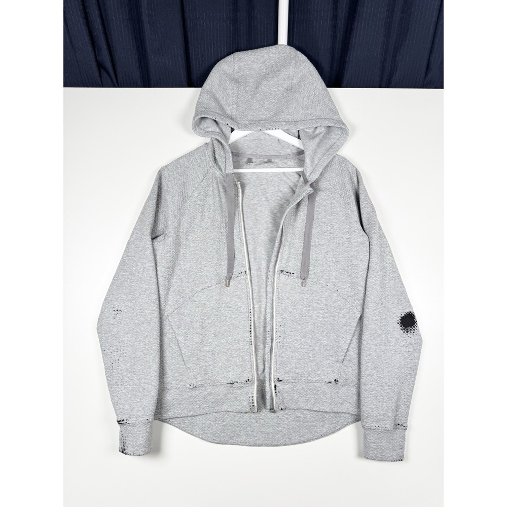 LULULEMON Gray Full Zip Hoodie Quilted - Women's 10 - Distressed - Read